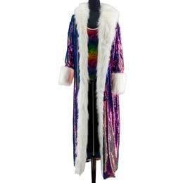 Metallic Duster Jacket w/ Faux Fur Trim