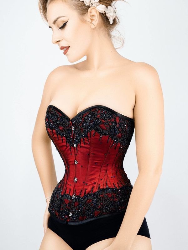 Burgundy Satin Couture Corset 34in/37-39in