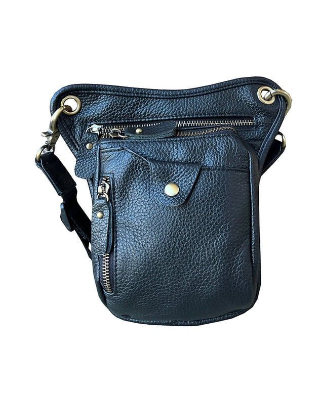 Cowhide Versatile Crossbody Shoulder Bag Fanny Pack Leg Bag  Black
