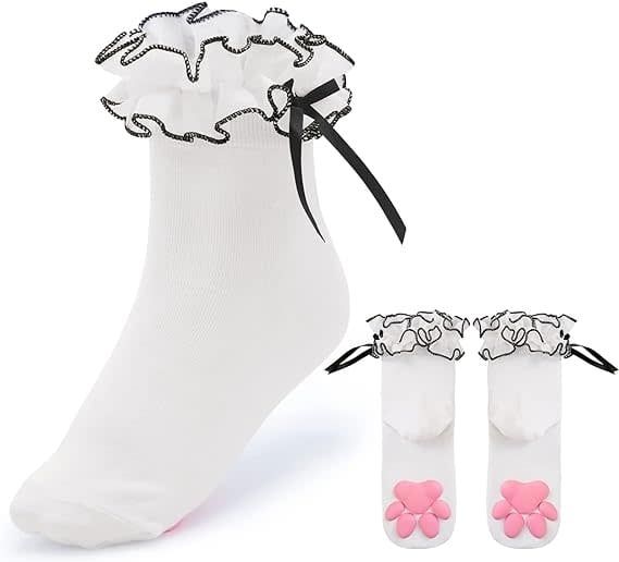 3D Paw Pad Lace Ruffle Frilly Ankle Socks