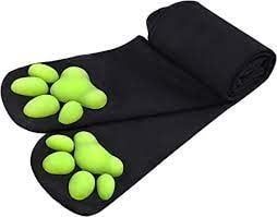 3D Night-Glow Green Paw Pad Long Silk Stockings Black