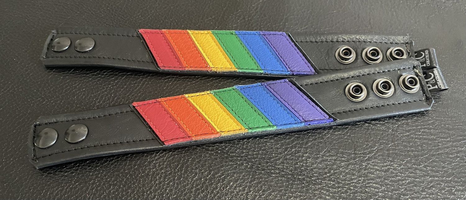 P&amp;C Leather Wrist Bands - Flag Series, Glow: PRIDE