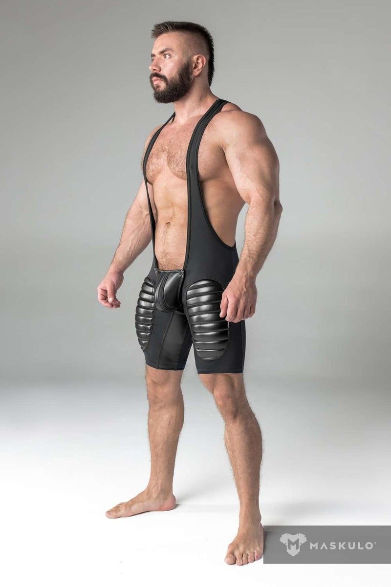 Maskulo Armored Wrestling Singlet - codpiece, Color: Black, Size: S