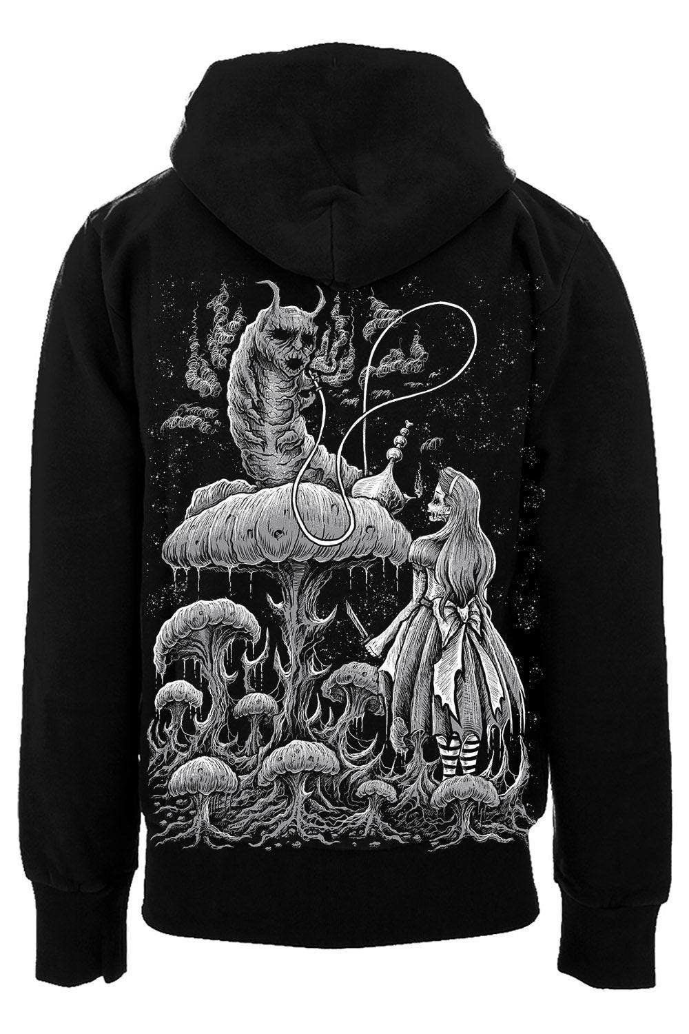 Alice and the Caterpillar Zip Hoodie, Color: BLK/WHT, Size: SM