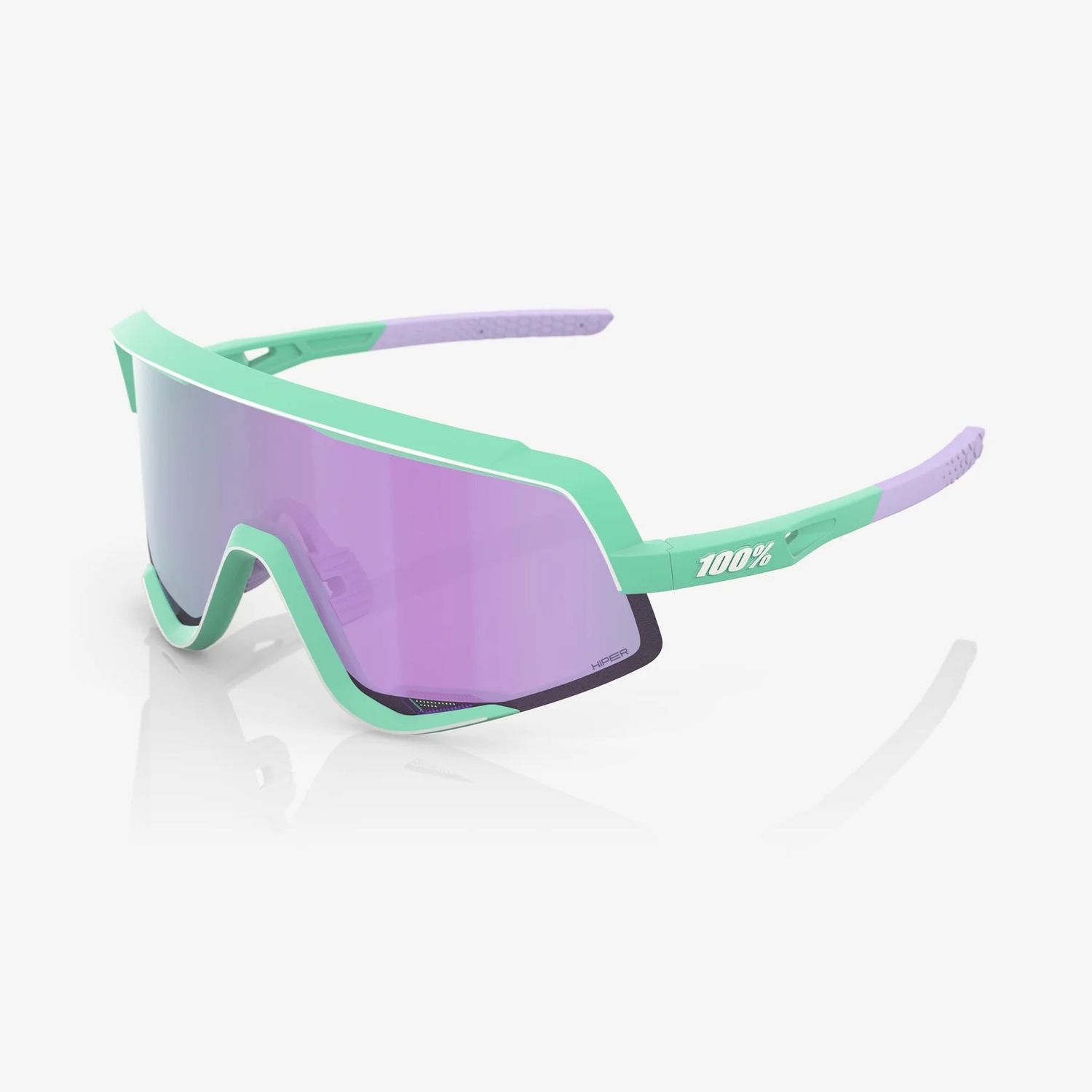 100% Glendale Sunglasses, Soft Tact Mint frame - HiPER Lavender Mirror Lens