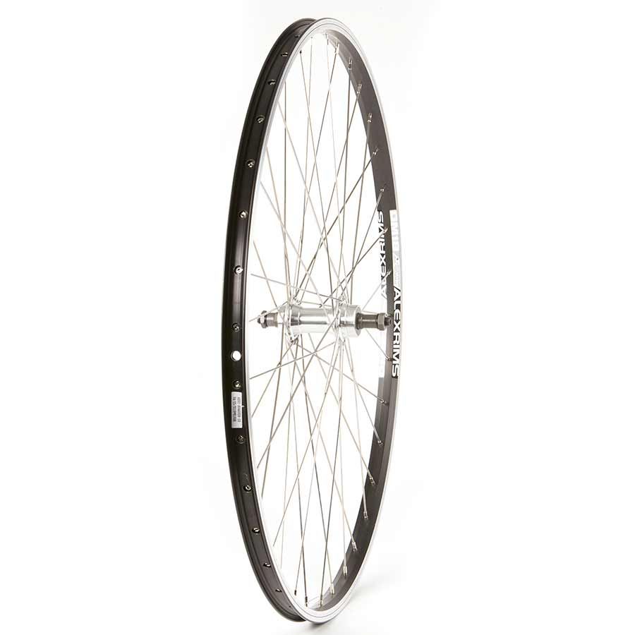 Wheel Shop, Rear 700C Wheel, 36H Black Alloy Double Wall Alex DM-18/ Silver Formula FM-31 QR FW Hub, Stainless Spokes