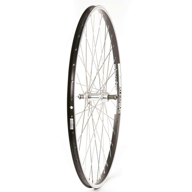 Wheel Shop, Rear 700C Wheel, 36H Black Alloy Double Wall Alex DM-18/ Silver Formula FM-31 QR FW Hub, Stainless Spokes