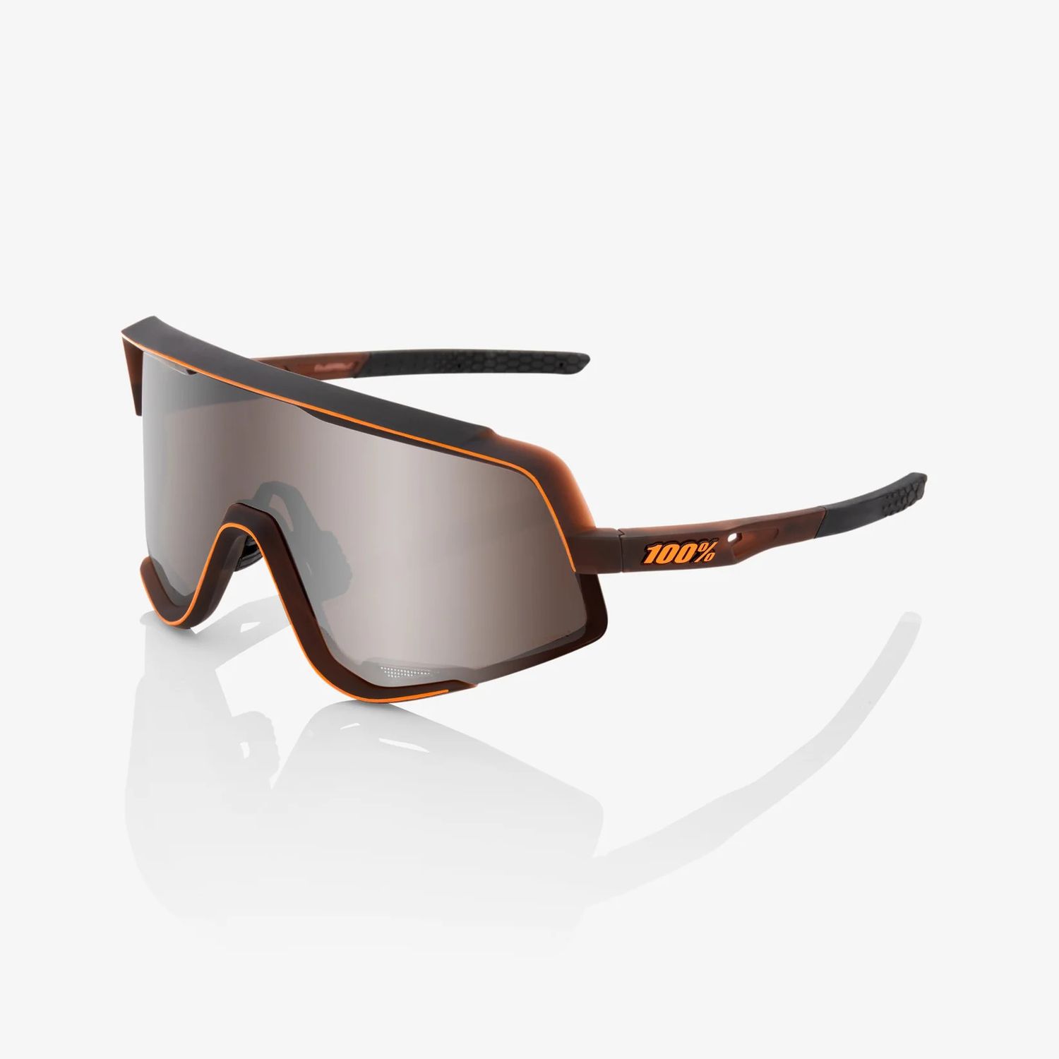 100% Glendale Sunglasses, Matte Translucent Brown Fade frame - HiPER Silver Mirror lens