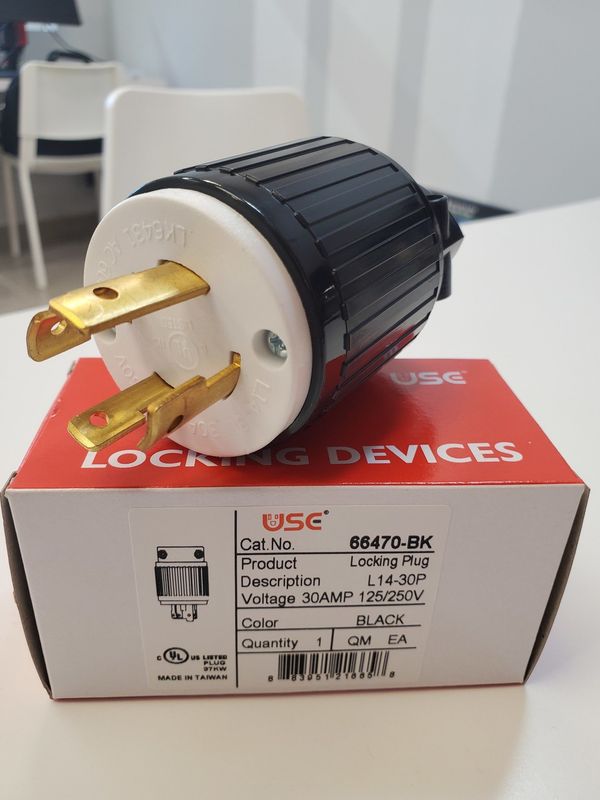 66470 - BK INDUSTRIAL GRADE LOCKING PLUG 30 A 125/250V 3-POLE 4-WIRE GROUNDING L14-30P BK PLUG MACHO