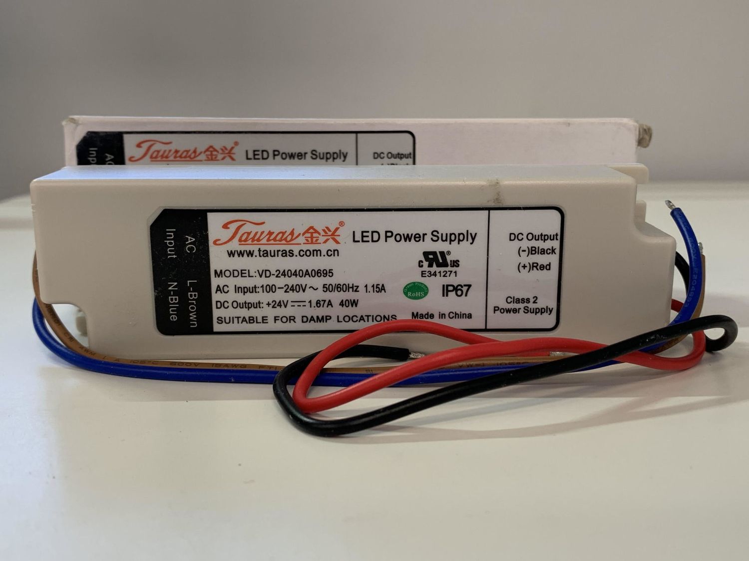 VD-24040A0695 40W DRIVER 24V 1.67A MAX OUT CURRENT 100-240V IP67 STRIP DRIVER