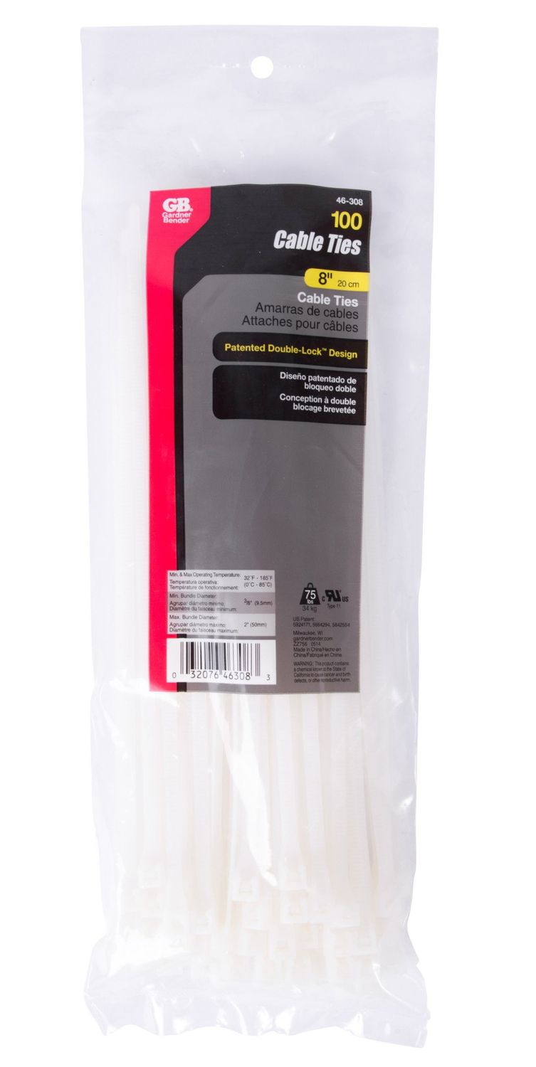 CABLE TIES 8&quot;BLANCO -GB 46-308 UVB/PQTE DE 100