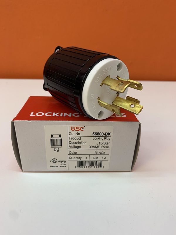 66800-BK INDUSTRIAL GRADE LOCKING PLUG 30AMP 125/250V 3-POLE 4-WIRE GROUNDING L15-30P BK