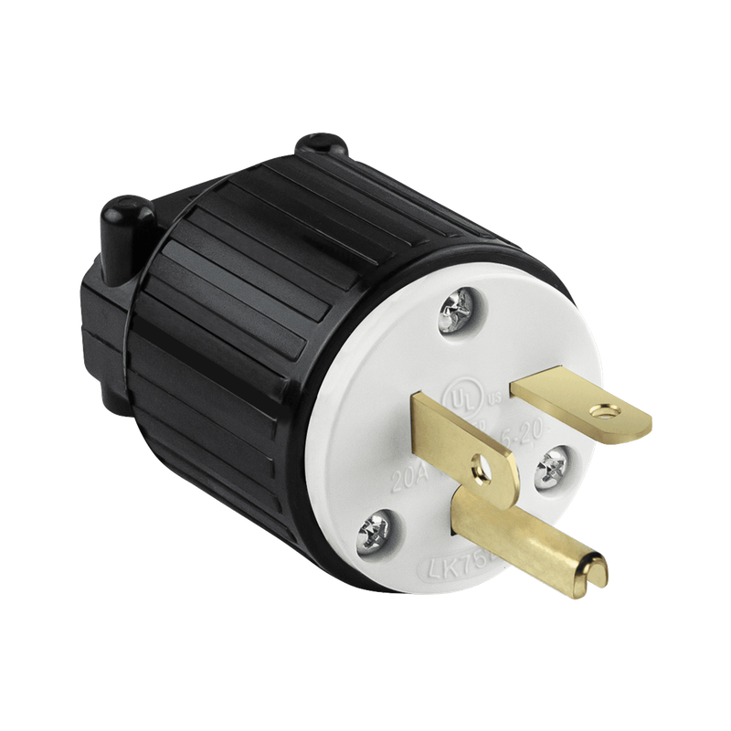 66210-BK INDUSTRIAL GRADE STRAIGHT BLADE PLUG 20A 125V 2-POLE 3-WIRE GROUNDING 5-20P BK