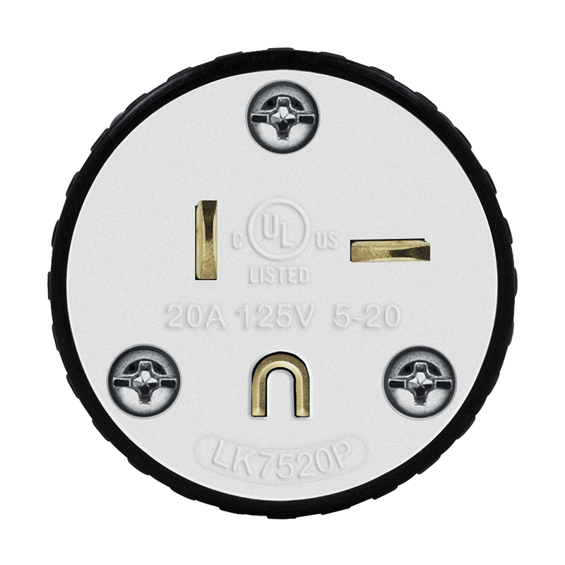 66210-BK INDUSTRIAL GRADE STRAIGHT BLADE PLUG 20A 125V 2-POLE 3-WIRE GROUNDING 5-20P BK
