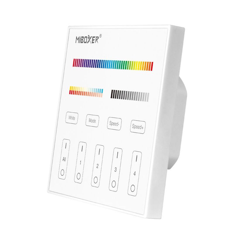(T4) 4-ZONE PANEL REMOTE (RGB+CCT) ELECTRICITY POWERED AC100-240V 0.15W 2.4GHz 6dBm CONTROL DISTANCE: 30M PANEL SIZE: 86*86MM