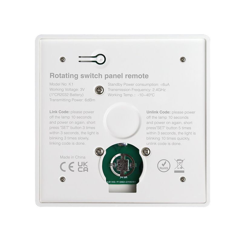 K1-W ROTATING SWITCH PANEL REMOTE 3V 2.4GHz CONTROL DISTANCE: 30M PANEL SIZE: 86*86MM
