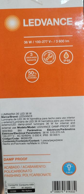 86395PR LEDVANCE DAMP-PROOF - 4ft 36W 120-277 5000K 3600LMS