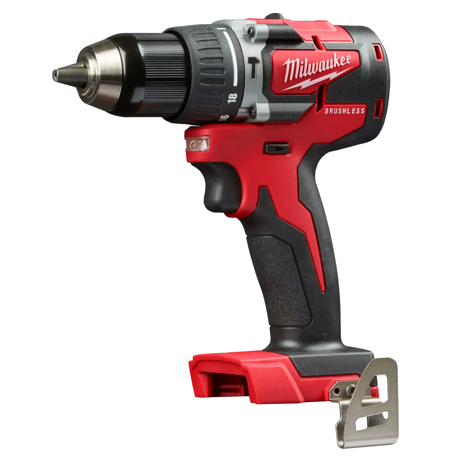 Milwaukee 2802-22CT M18 18-Volt Lithium-Ion Brushless Cordless 1/2 in. Compact Hammer Drill / Driver Kit with 2 Batteries, Charger and Case