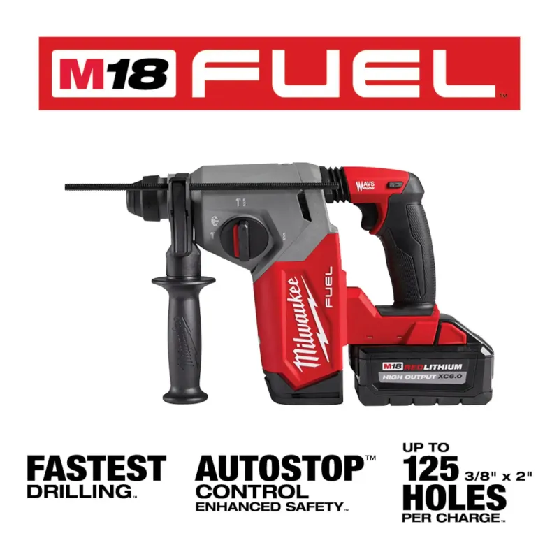 2912-22 MILWAUKEE-M18 FUEL 18-Volt Lithium-Ion Brushless 1 in. Cordless SDS-Plus Rotary Hammer K/it with Two 6.0 Ah Batteries, Hard Case
