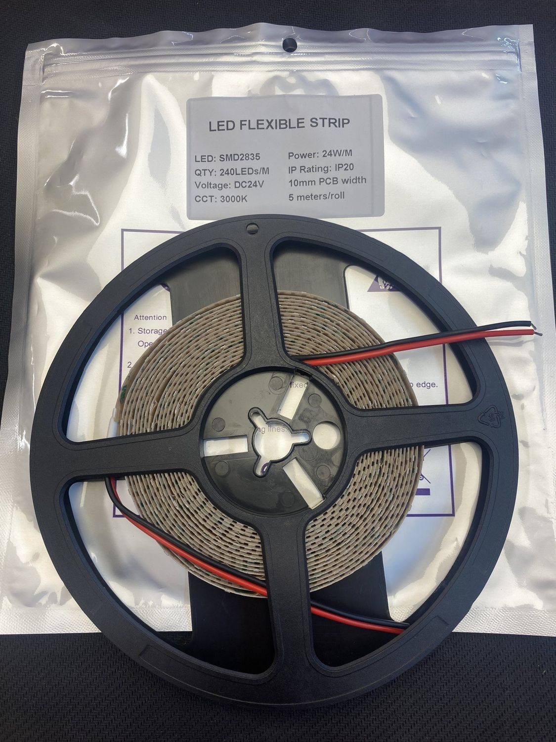 LBA-SMD2835-240L 3000K 24V DOUBLE ENDED CABLE 3M TAPE 240L/M 24W/M