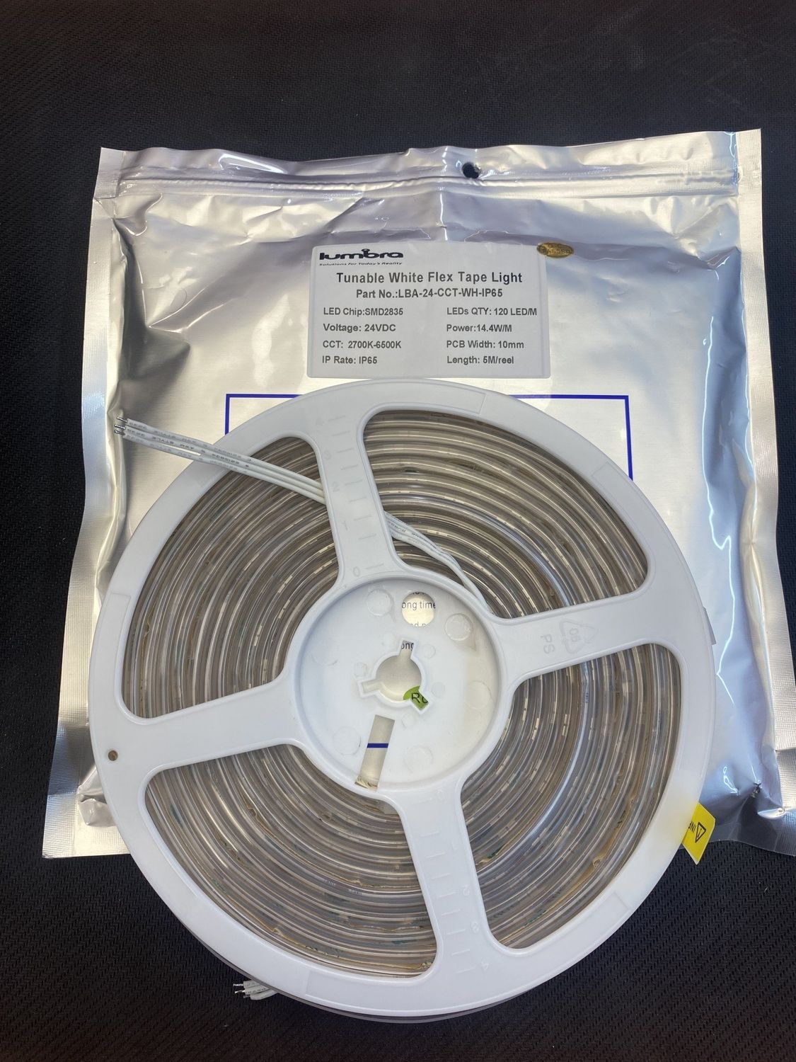 LBA-24-CCT-WH-IP65 STRIP LIGHT TUNABLE WHITE SMD2835 2700-6500K 24V 120LED/M 14.4W/M 10MM IP65