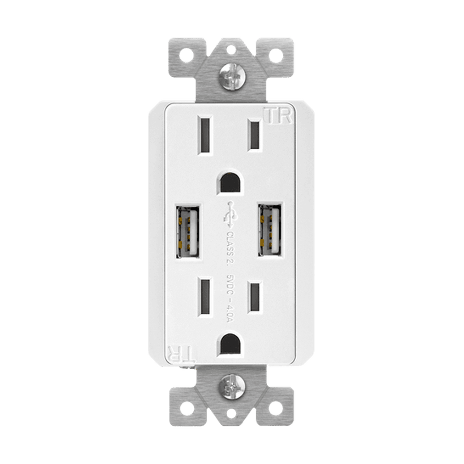 61501-TR2USB-S-W - DUAL TYPE A USB DUPLEX RECEPTACLE 4.0A 15A