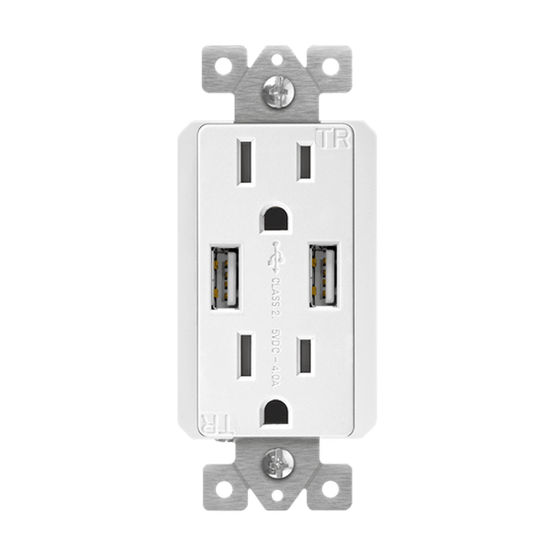 61501-TR2USB-S-W - DUAL TYPE A USB DUPLEX RECEPTACLE 4.0A 15A