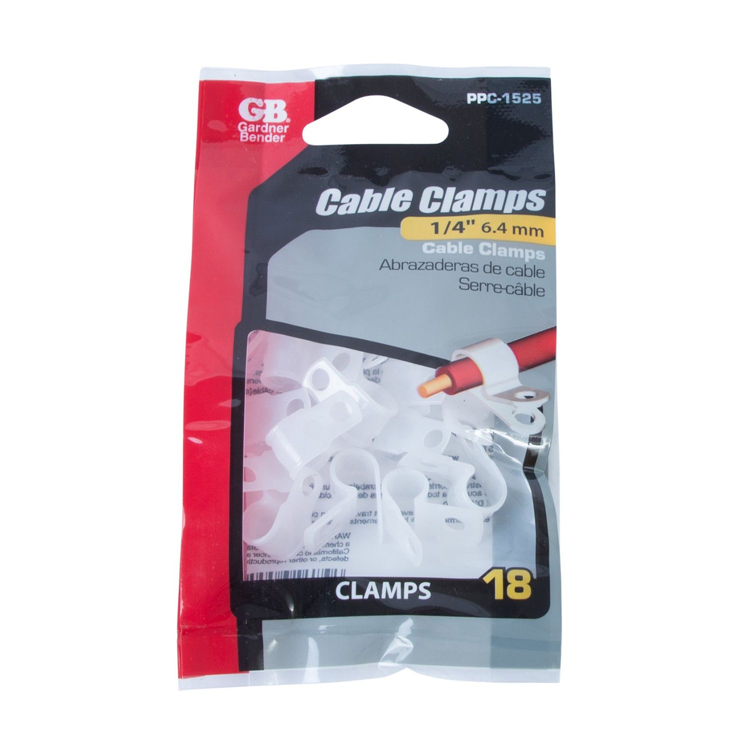 Plastic Cable Clamp, 1/4&quot; Dia, Smooth Edge, Fast Install, Screw or Nail Mount, Natural 18/Bag / PPC-1525