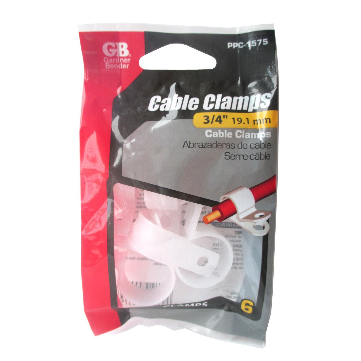 Plastic Cable Clamp, 3/4&quot; Dia, Smooth Edge, Fast Install, Screw or Nail Mount, Natural 6/Bag/ PPC-1575