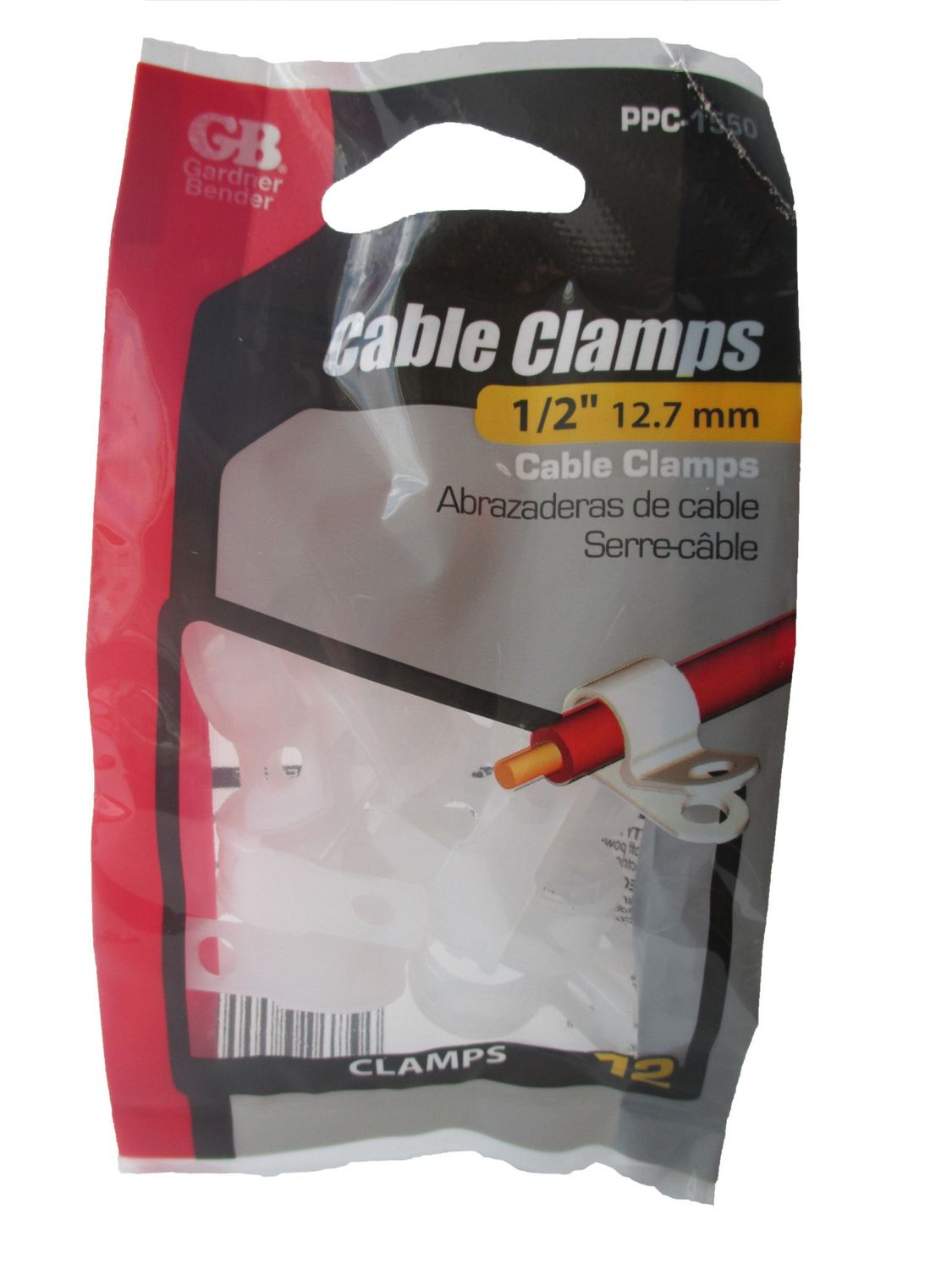Plastic Cable Clamp, 1/2&quot; Dia, Smooth Edge, Fast Install, Screw or Nail Mount, Natural 12/Bag / PPC-1550