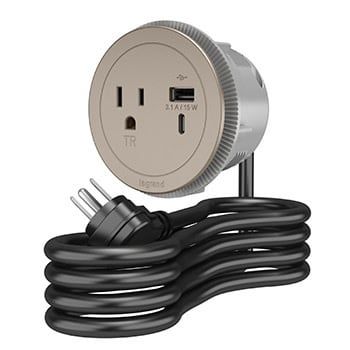 RFPCRUAUC-NI (Nickel) ROUND FURNITURE POWER CENTERS 6&#39; CABLE