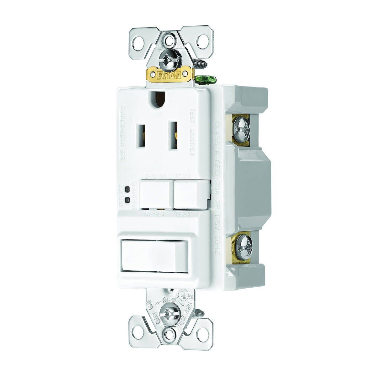 COMBINACION GFCI RECP Y SWITCH 15A BLANCO / TRSGFS15