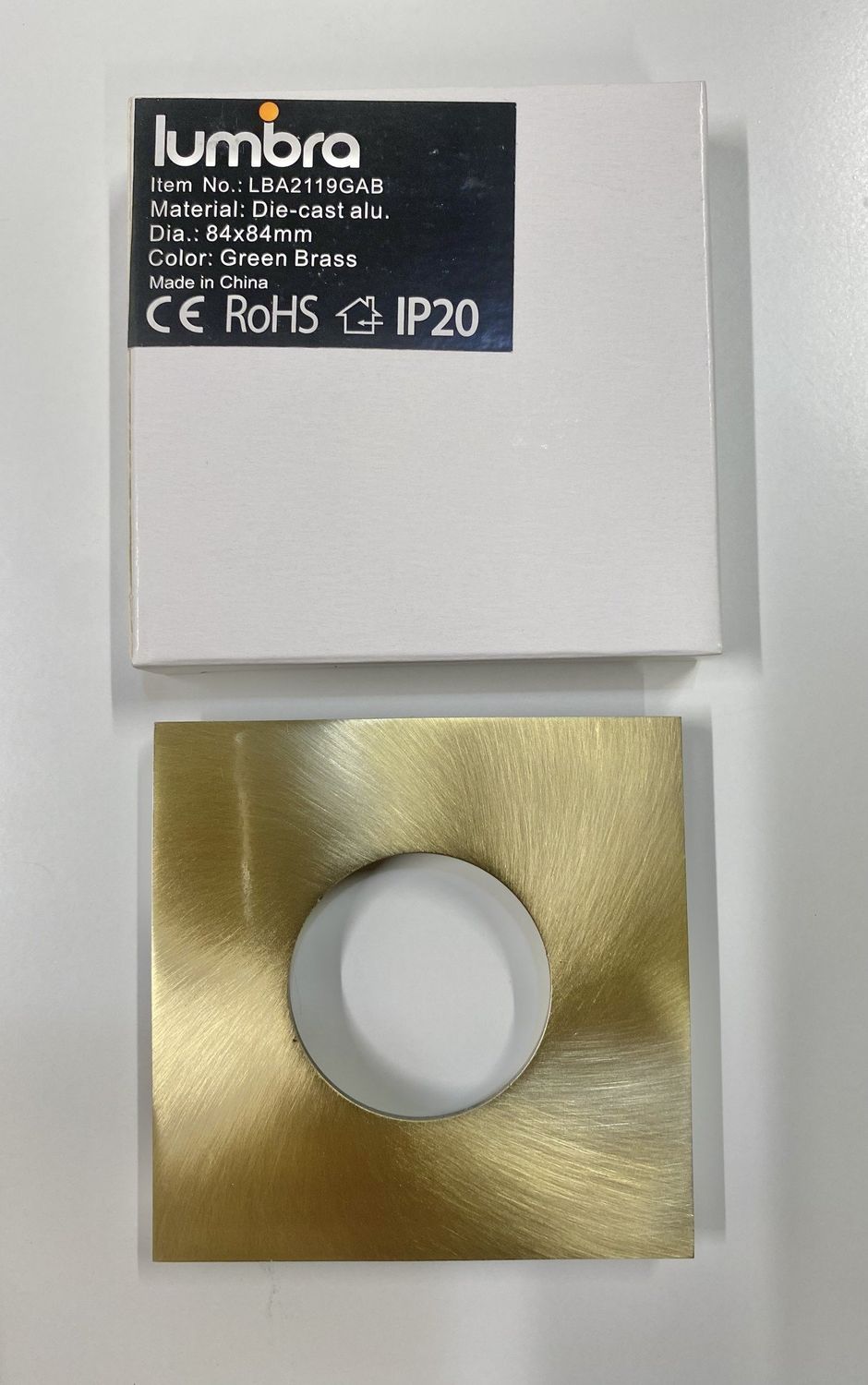 LBA2119GAB  GREEN BRASS SQUARE FLAT BEZEL DIE CAST ALUMINUM 84X84MM FOR LAMP FIXTURE
