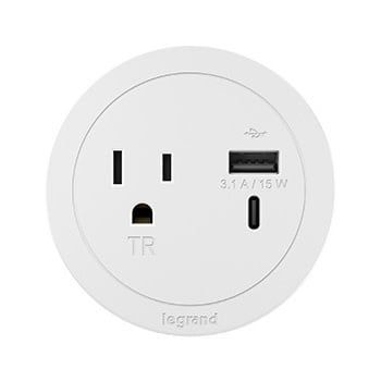 RFPCRUAUC-WH (White) ROUND FURNITURE POWER CENTERS 6&#39; CABLE