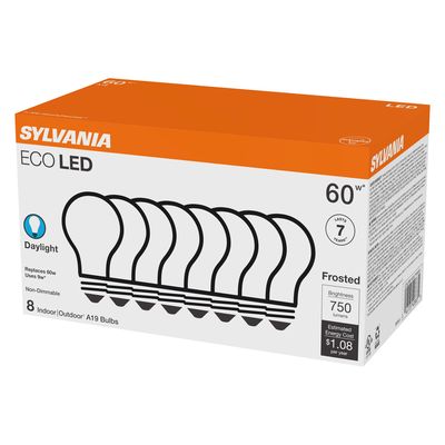 40883 ECOLED 9W A19 FROSTED 5000K 8 PACK 120V
