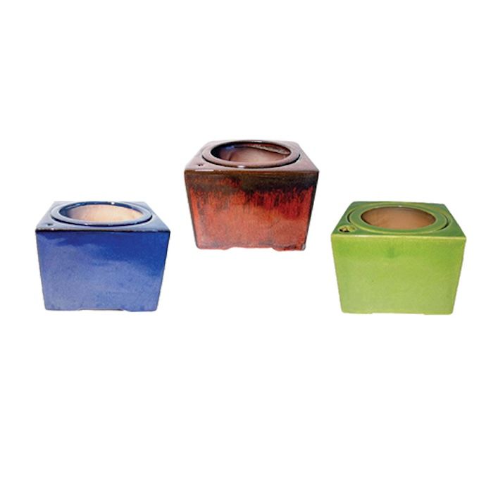 Pot Square Self-Watering Glazed 6x4 Asst