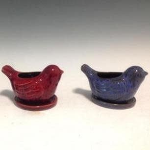 Pot Glazed Bird w/att Saucer 5x5 Asst