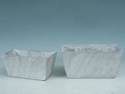 Pot Rectangle w/Leaf Decor Sml 10x5 Cement