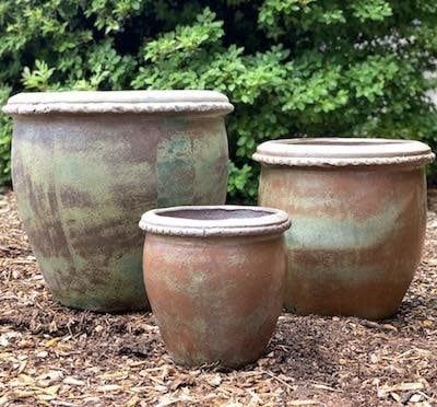 Pot Piecrust Rim Planter Med 15x15 Rustic Green