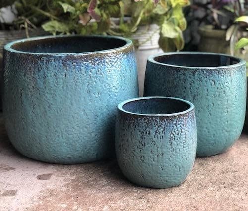 Pot Oscar Textured Round Lrg 15x13 Aqua
