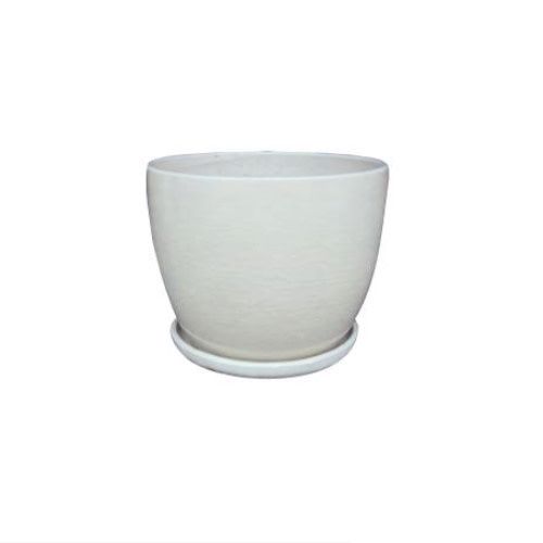 Pot Jefferson Short Egg Planter w/att Saucer Med 12x10 Crackle White