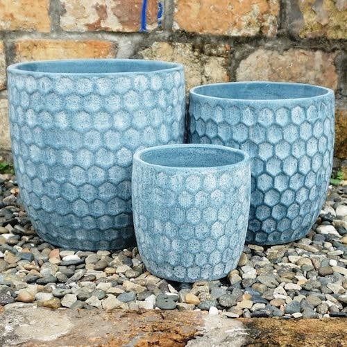 Pot Bobbie Honeycomb Lrg 11x11 Blue