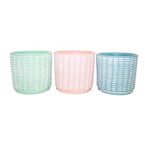 Pot Textured Weave Pastel &amp; Jute Hanger 4.7x4 Asst