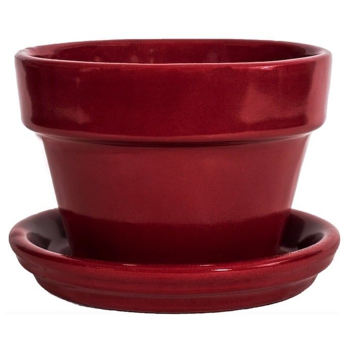 Pot Glazed Azalea 4" w/att Saucer Red Made in USA