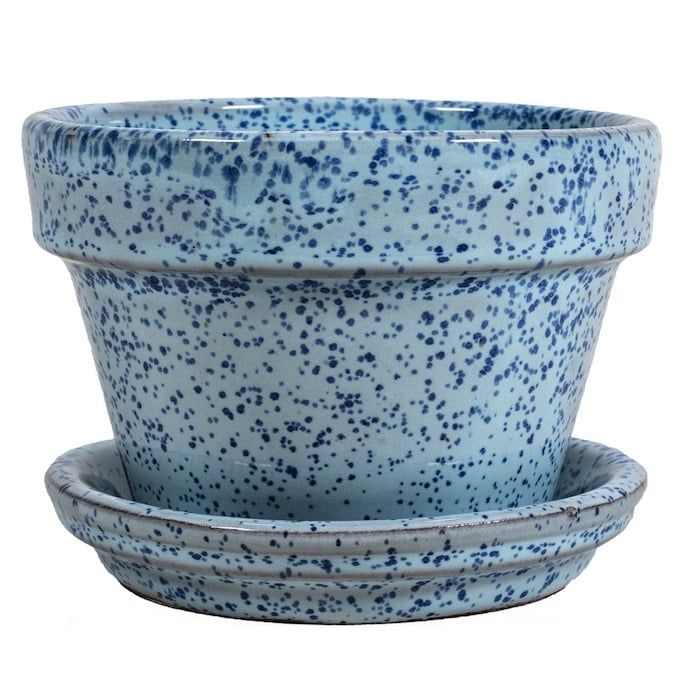 Pot Glazed Azalea 4" w/att Saucer Speckled Blue Made In USA