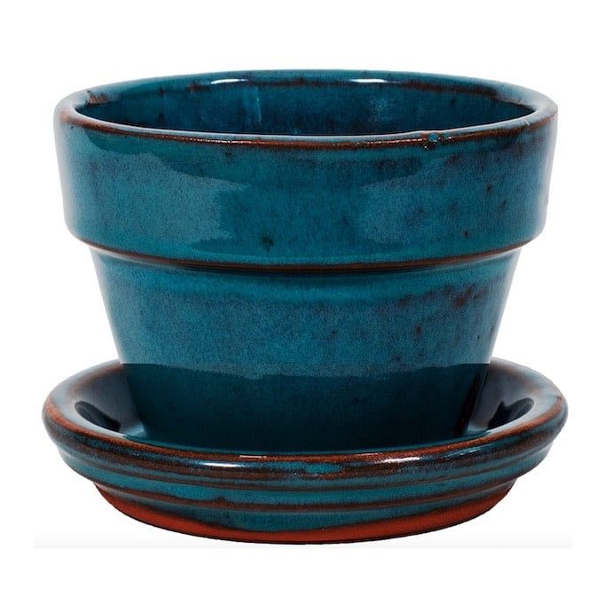Pot Glazed Azalea 4" w/att Saucer Turquoise Made in USA