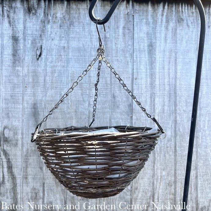 14&quot; Hanging Basket Rattan Black Panacea