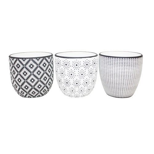 Pot Black &amp; White Patterns &amp; Jute Hanger 4.7x4