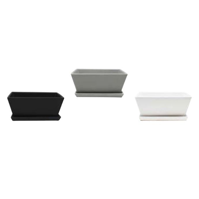 Pot Bonsai Contemporary Matte Finish Lrg 9x7x3.5 Blk/Gry/Wht