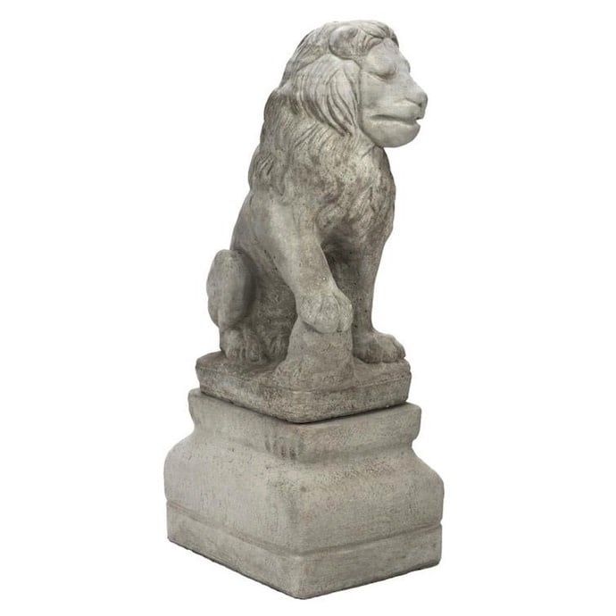 Statuary Large Lion Right Paw Up &amp; Pedestal 35x12x17
